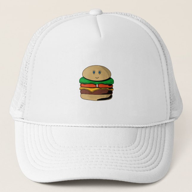 Adorable Cute Burger Hamburger Kawaii Trucker Hat (Front)