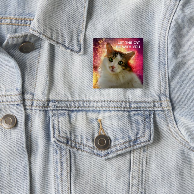 Adorable Cute Calico Cat 15 Cm Square Badge (In Situ)