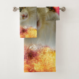 Adorable Cute Calico Cat Bath Towel Set