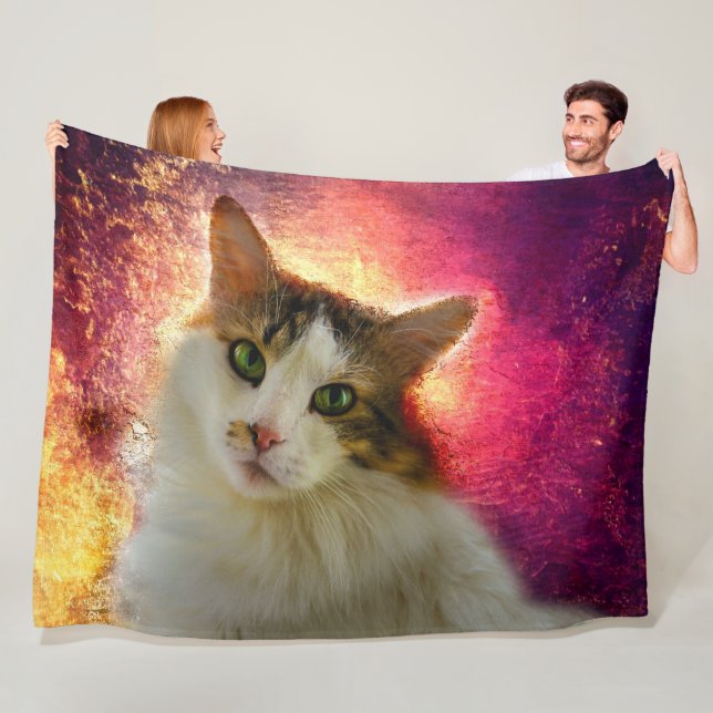 Adorable Cute Calico Cat Fleece Blanket (In Situ)