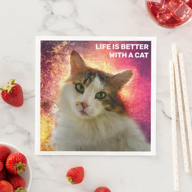 Adorable Cute Calico Cat Napkin (Insitu)