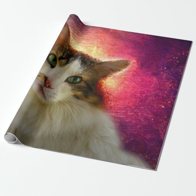 Adorable Cute Calico Cat Wrapping Paper (Unrolled)