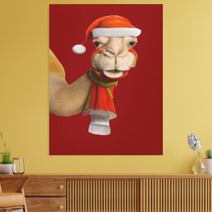 Adorable Cute Camel Wearing Santa Hat Christmas Canvas Print