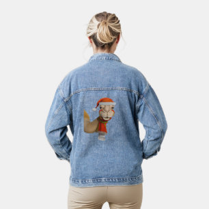 Adorable Cute Camel Wearing Santa Hat Christmas Denim Jacket