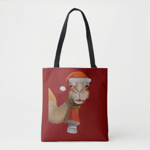 Adorable Cute Camel Wearing Santa Hat Christmas Tote Bag