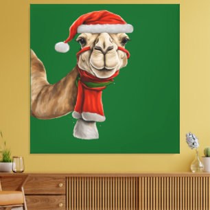Adorable Cute Camel Wearing Santa Hat Christmas v2 Canvas Print