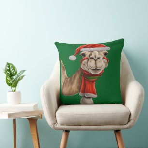 Adorable Cute Camel Wearing Santa Hat Christmas v2 Cushion