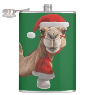 Adorable Cute Camel Wearing Santa Hat Christmas v3 Hip Flask
