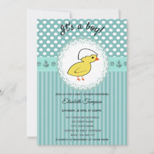 Adorable cute cartoon baby chicken boy baby shower invitation
