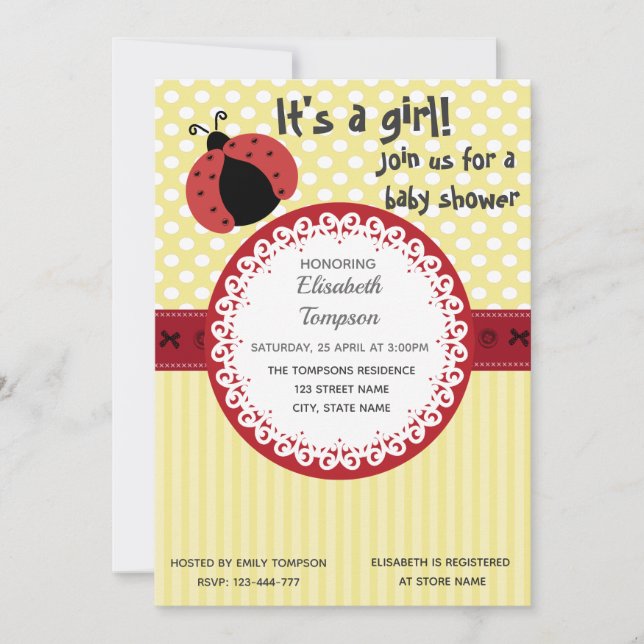 Adorable cute cartoon ladybug baby shower invitation (Front)