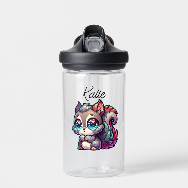 Adorable Cute Cartoon Squirrel Personalised  Water Bottle (Front)