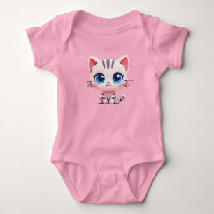 Adorable Cute Cartoon White Kitten for Newborn Baby Bodysuit