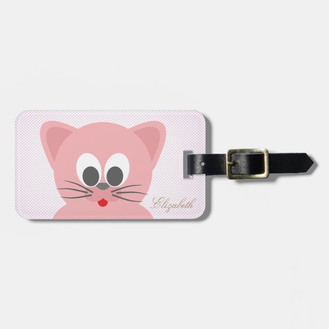 Adorable Cute Cat, Dots -Personalised Luggage Tag (Front Horizontal)