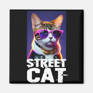 Adorable Cute Cat in Leather Jacket Magnet