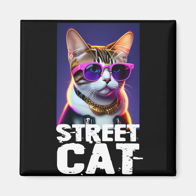 Adorable Cute Cat in Leather Jacket Magnet (Front)