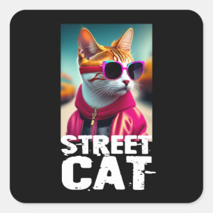 Adorable Cute Cat in Pink Tracksuit Square Sticker