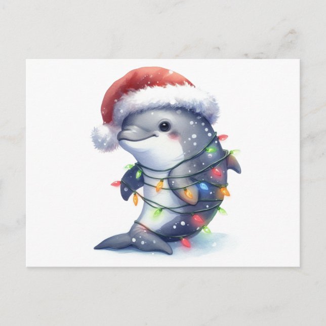Adorable Cute Christmas Dolphin Postcard (Front)