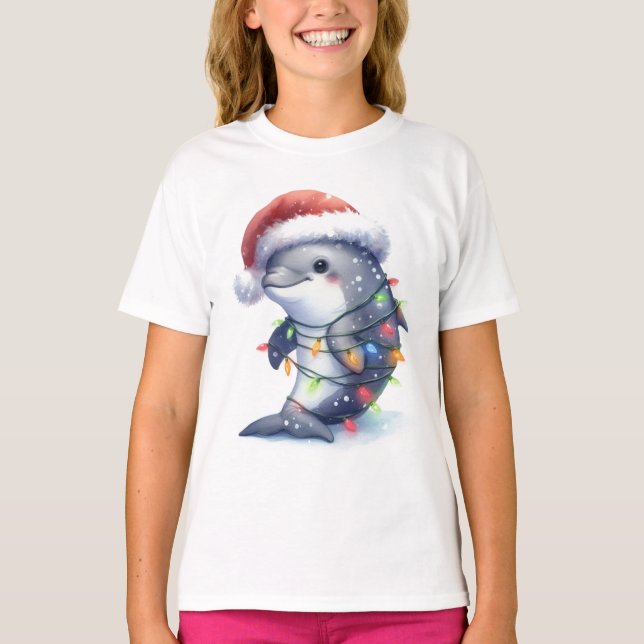 Adorable Cute Christmas Dolphin T-Shirt (Front)