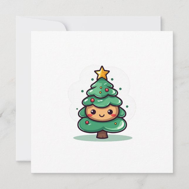 Adorable Cute Christmas Tree Character Holiday Card (Front)