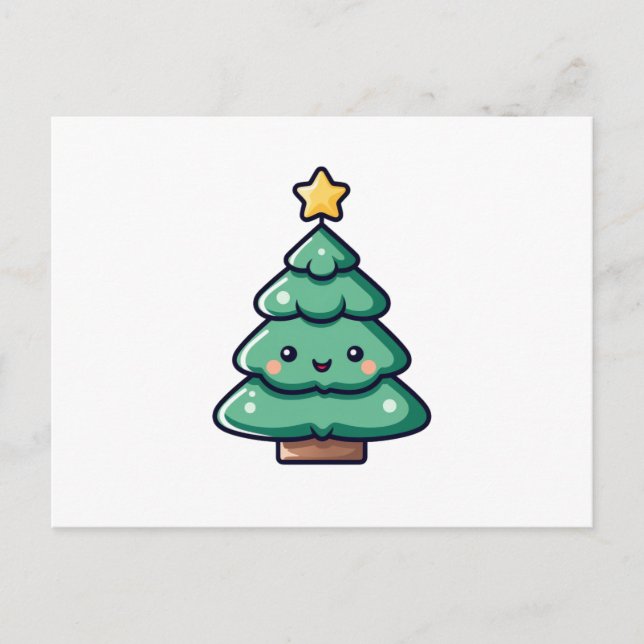 Adorable Cute Christmas Tree Character Holiday Postcard (Front)
