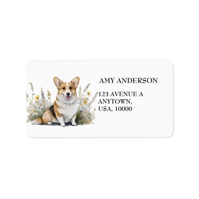 Adorable Cute Corgi with Flowes Label (Front)