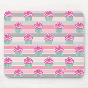 Adorable Cute Cupcakes, Stripes -Personalised Mouse Mat