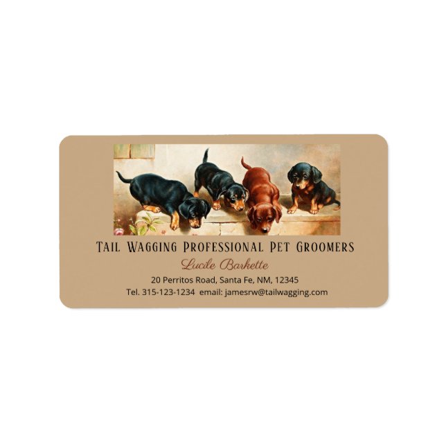 Adorable Cute Dachshund Doxies Puppy Pet Grooming Label (Front)