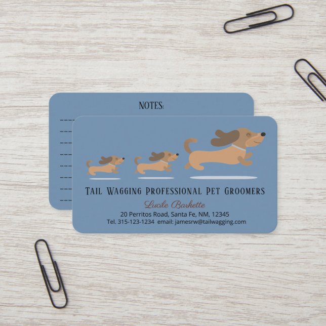 Adorable Cute Dachshund Mum & Puppies Pet Grooming Business Card (Front/Back In Situ)