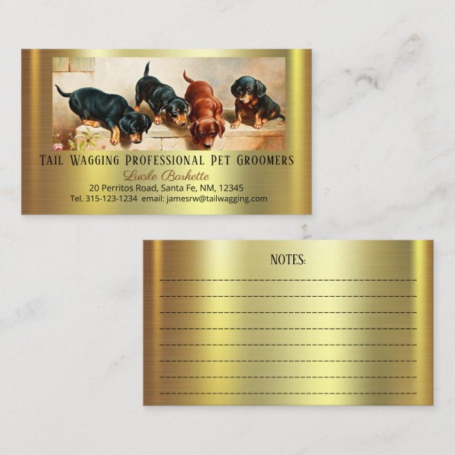 Adorable Cute Dachshund Pup Pet Grooming Chic Gold Business Card (Front/Back)