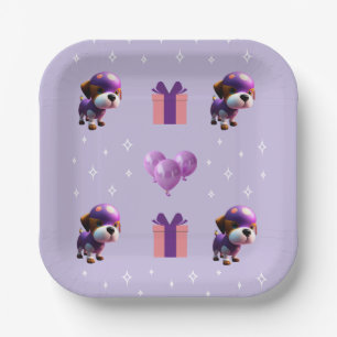 Adorable Cute Dog Children’s Birthday Party  Paper Plate