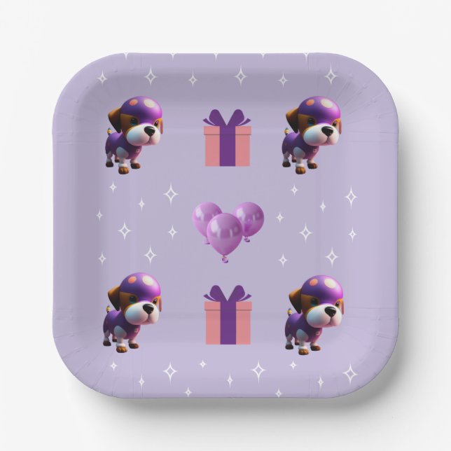 Adorable Cute Dog Children’s Birthday Party  Paper Plate (Front)