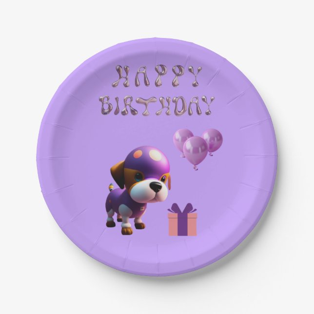 Adorable Cute Dog Children’s Birthday Party  Paper Plate (Front)