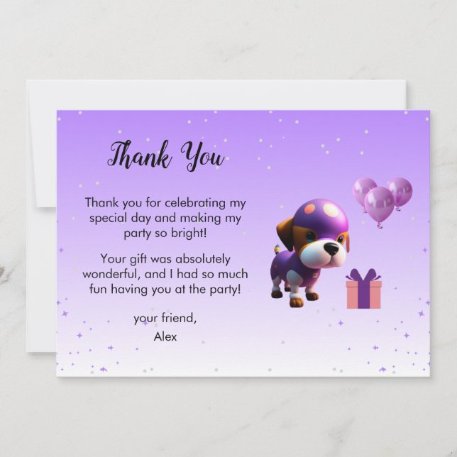 Adorable Cute Dog Children’s Birthday Party  Thank You Card (Front)