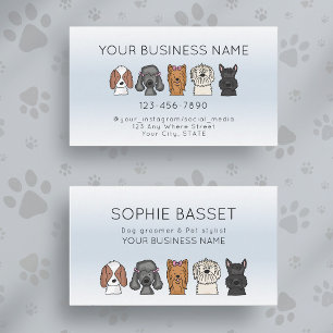 Adorable Cute Dogs Light Blue Business Card