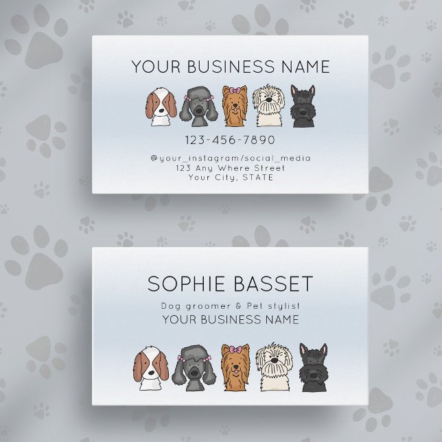 Adorable Cute Dogs Light Blue Business Card (Creator Uploaded)