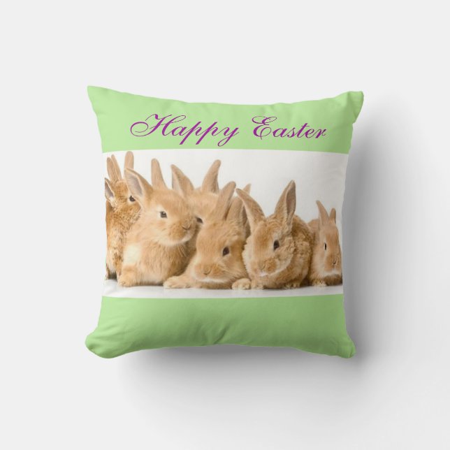 Adorable Cute Easter Bunny Rabbits Custom Colour Cushion (Front)