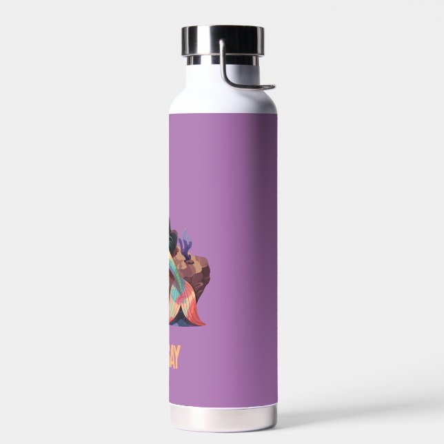 Adorable Cute Elegant Mermaid with Kids Name Water Bottle (Left)