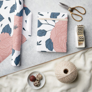 Adorable cute floral l Pink and navy Bridal shower Wrapping Paper