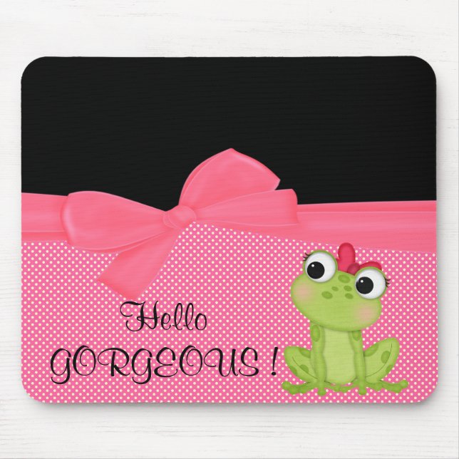 Adorable Cute Frog on Polka Dots-Hello Gorgeous Mouse Mat (Front)