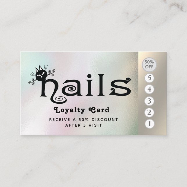 Adorable cute fun nails cat logo loyalty card (Front)