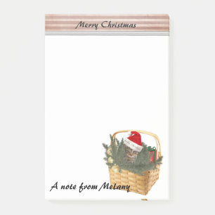 Adorable cute funny Santa kitten in the basket Post-it Notes