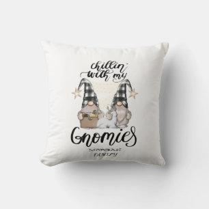 Adorable Cute Gnomes Black Buffalo Plaid Cushion