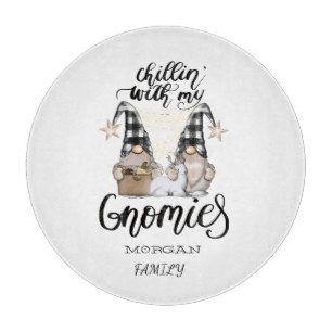 Adorable Cute Gnomes Black Buffalo Plaid Cutting Board