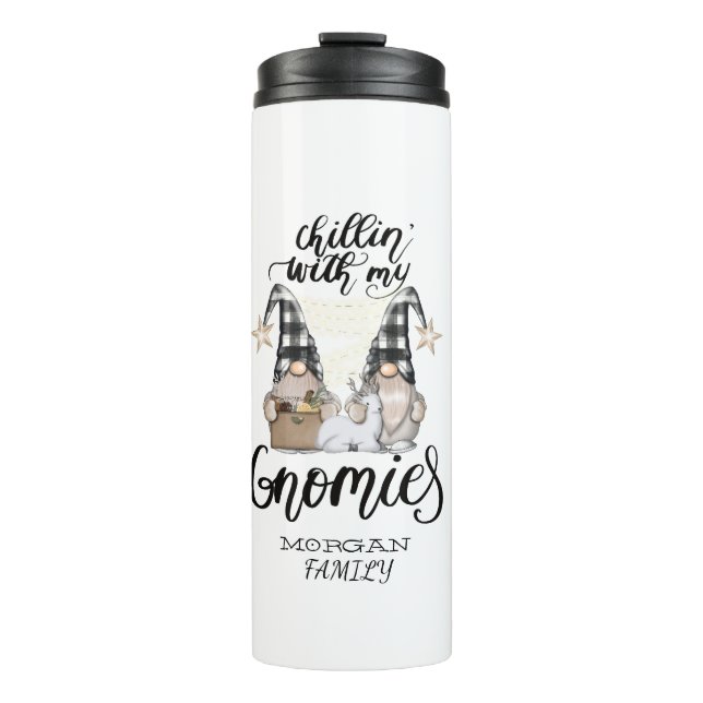 Adorable Cute Gnomes Black Buffalo Plaid Thermal Tumbler (Front)