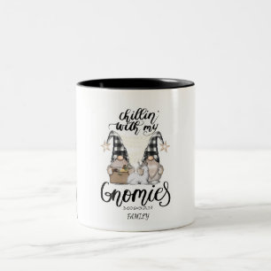 Adorable Cute Gnomes Black Buffalo Plaid Two-Tone Coffee Mug
