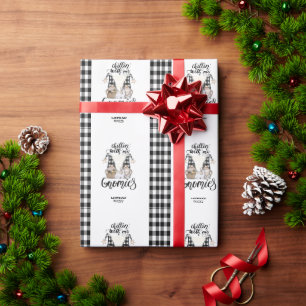 Adorable Cute Gnomes Black Buffalo Plaid Wrapping Paper