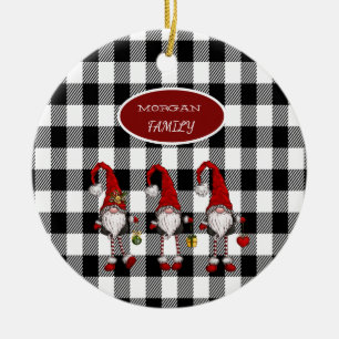Adorable Cute Gnomes Buffalo Plaid Ceramic Tree Decoration