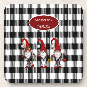 Adorable Cute Gnomes Buffalo Plaid Coaster
