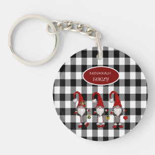 Adorable Cute Gnomes Buffalo Plaid Key Ring