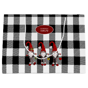 Adorable Cute Gnomes Buffalo Plaid Large Gift Bag